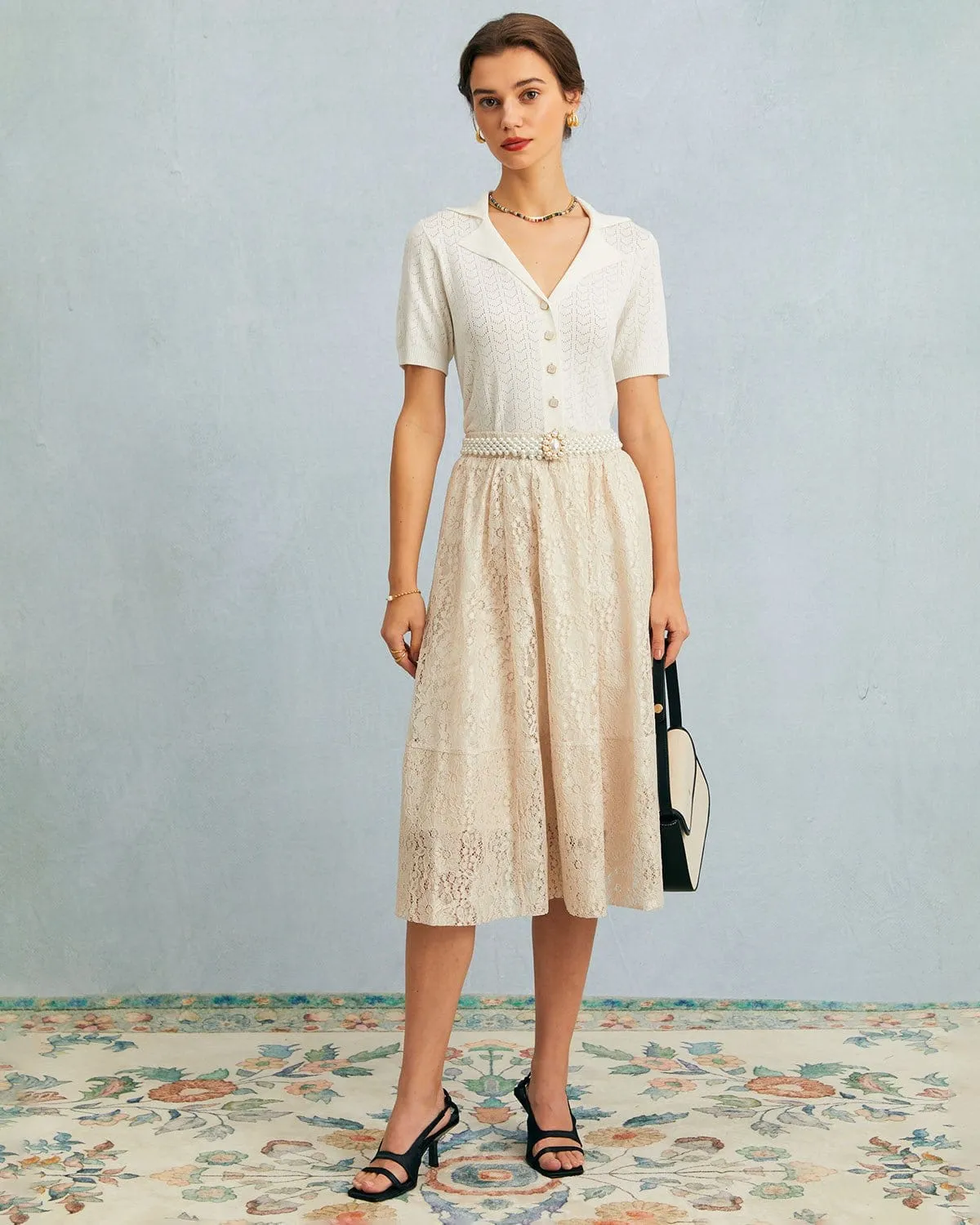 The White Collared Pointelle Knit Top sold by rihoas product image thumbnail 5