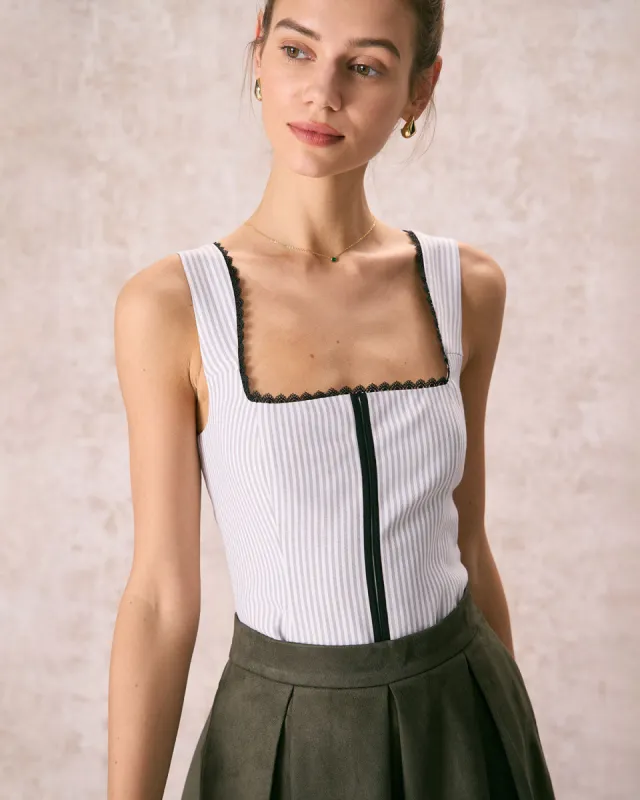 The Grey Square Neck Striped Tank Top sold by rihoas