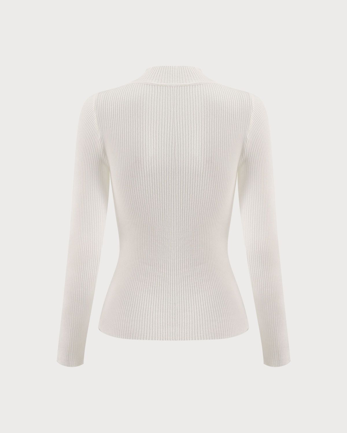 The White Mock Neck Long Sleeve Knit Top sold by rihoas product image thumbnail 4