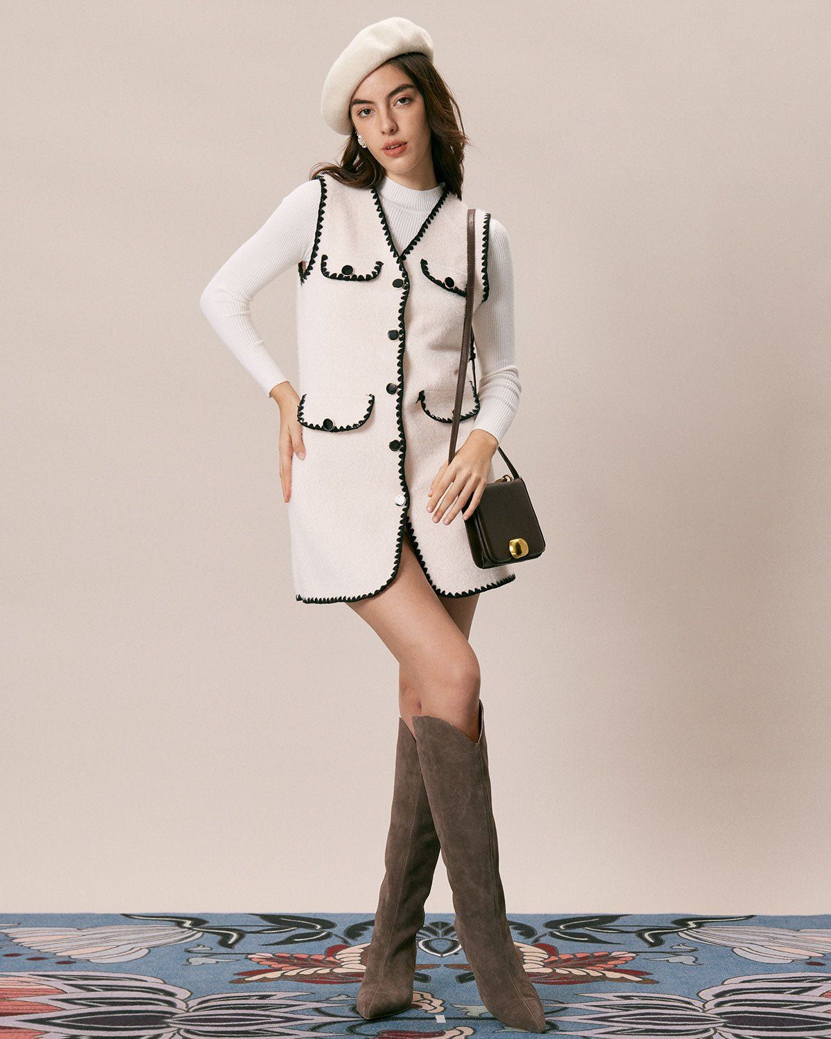 The White Mock Neck Long Sleeve Knit Top sold by rihoas product image thumbnail 5