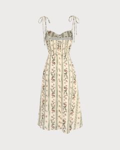 The Green Floral Sleeveless Slip Midi Dress sold by rihoas