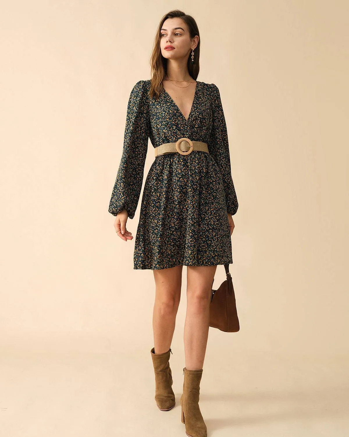 The V Neck Elastic Waist Mini Dress sold by rihoas