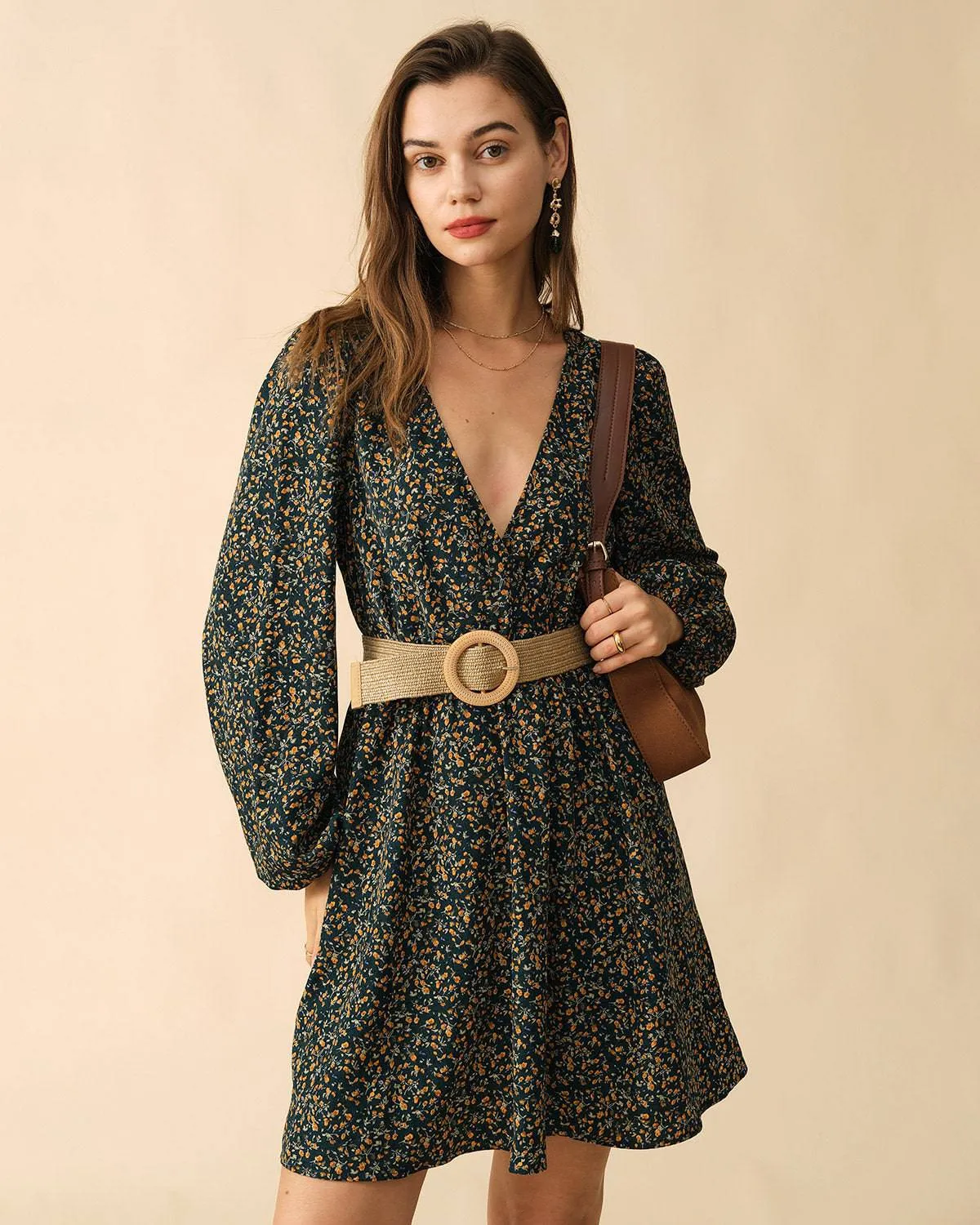 The V Neck Elastic Waist Mini Dress sold by rihoas product image thumbnail 4