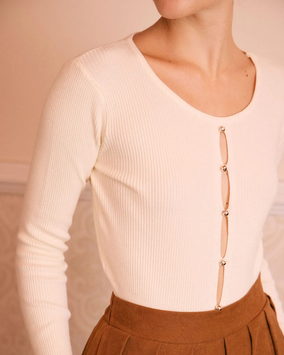 The Apricot Cut Out Long Sleeve Knit Top sold by rihoas product image thumbnail 3