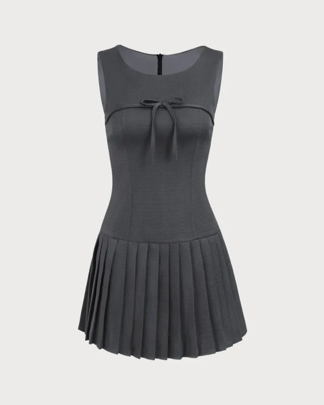 Women's Grey Pleated Sleeveless Mini Dress sold by rihoas