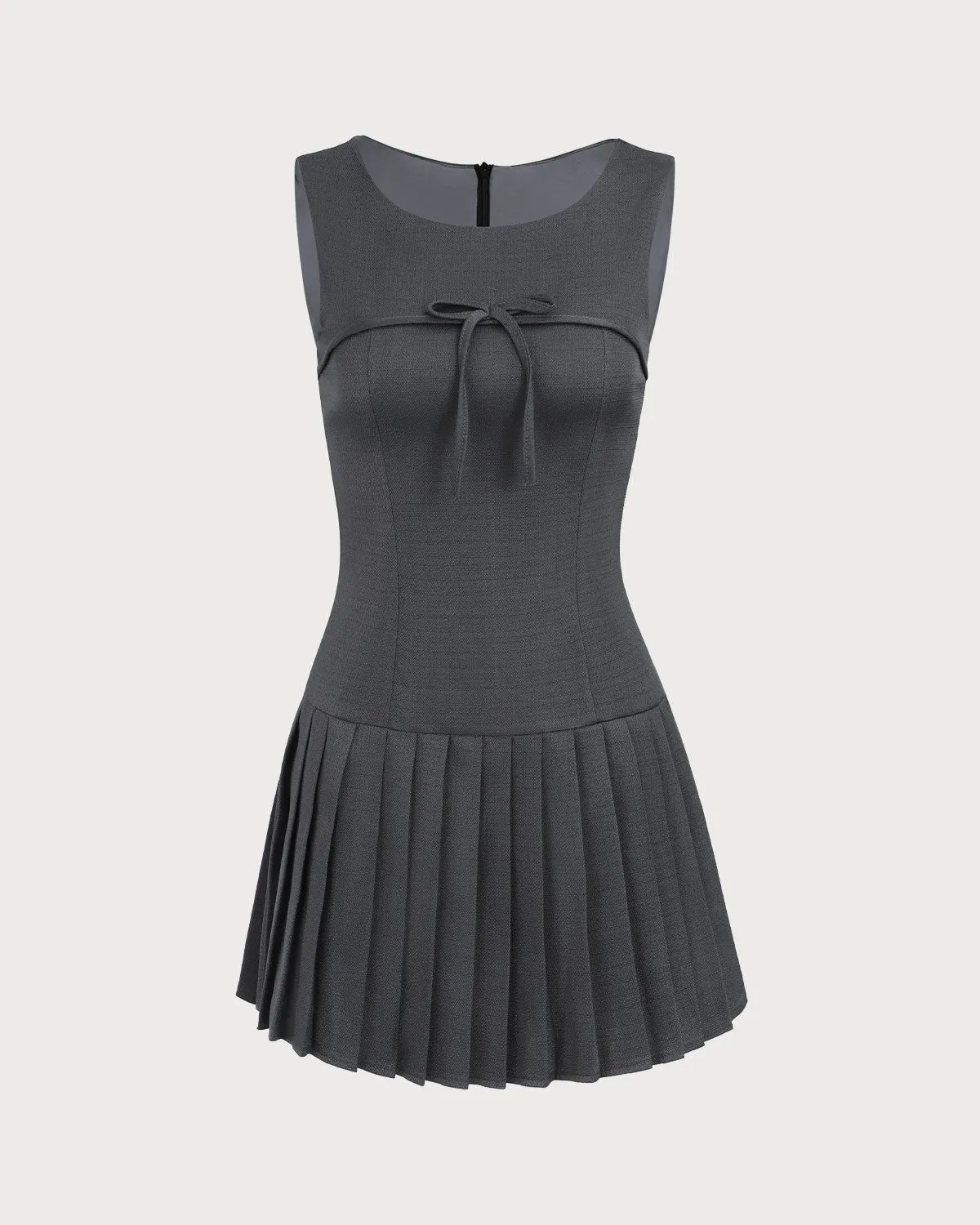 Women's Grey Pleated Sleeveless Mini Dress sold by rihoas