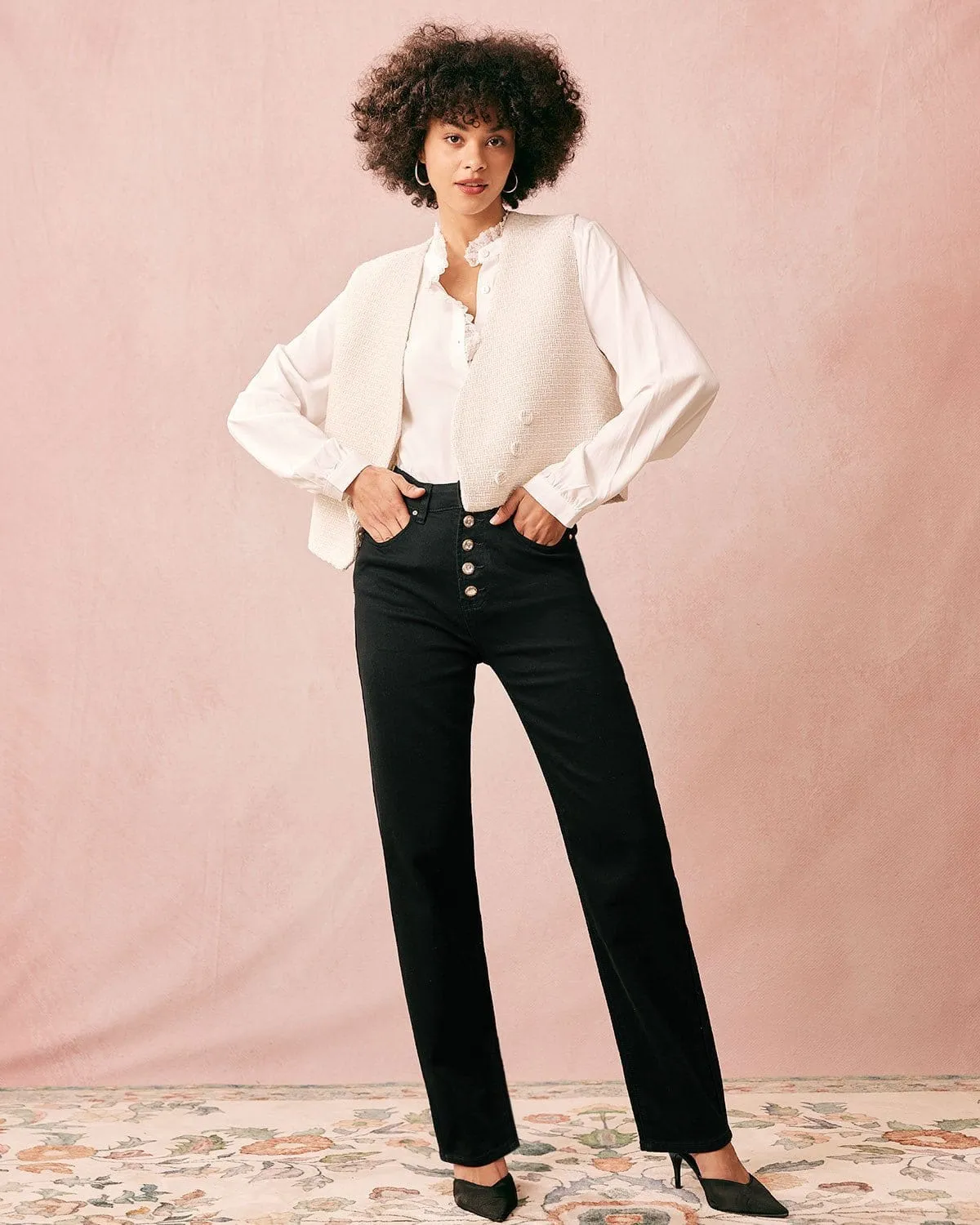 The Black High Waisted Straight Jeans sold by rihoas product image thumbnail 3