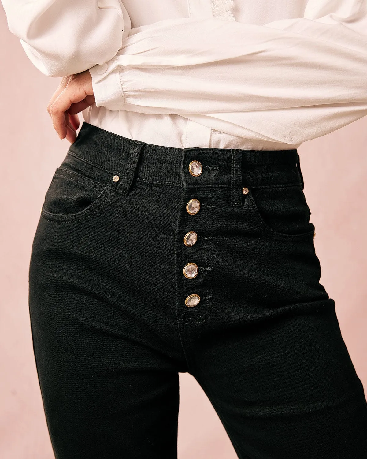 The Black High Waisted Straight Jeans sold by rihoas product image thumbnail 2