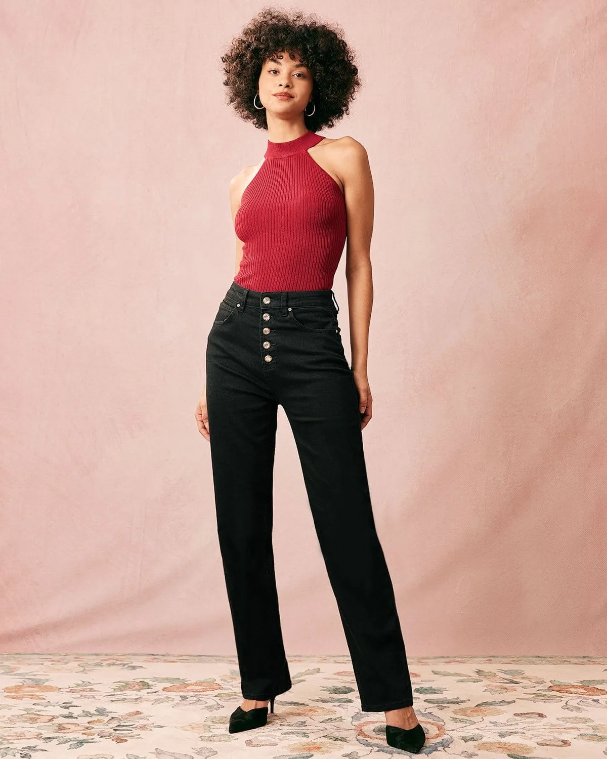 The Black High Waisted Straight Jeans sold by rihoas product image thumbnail 4