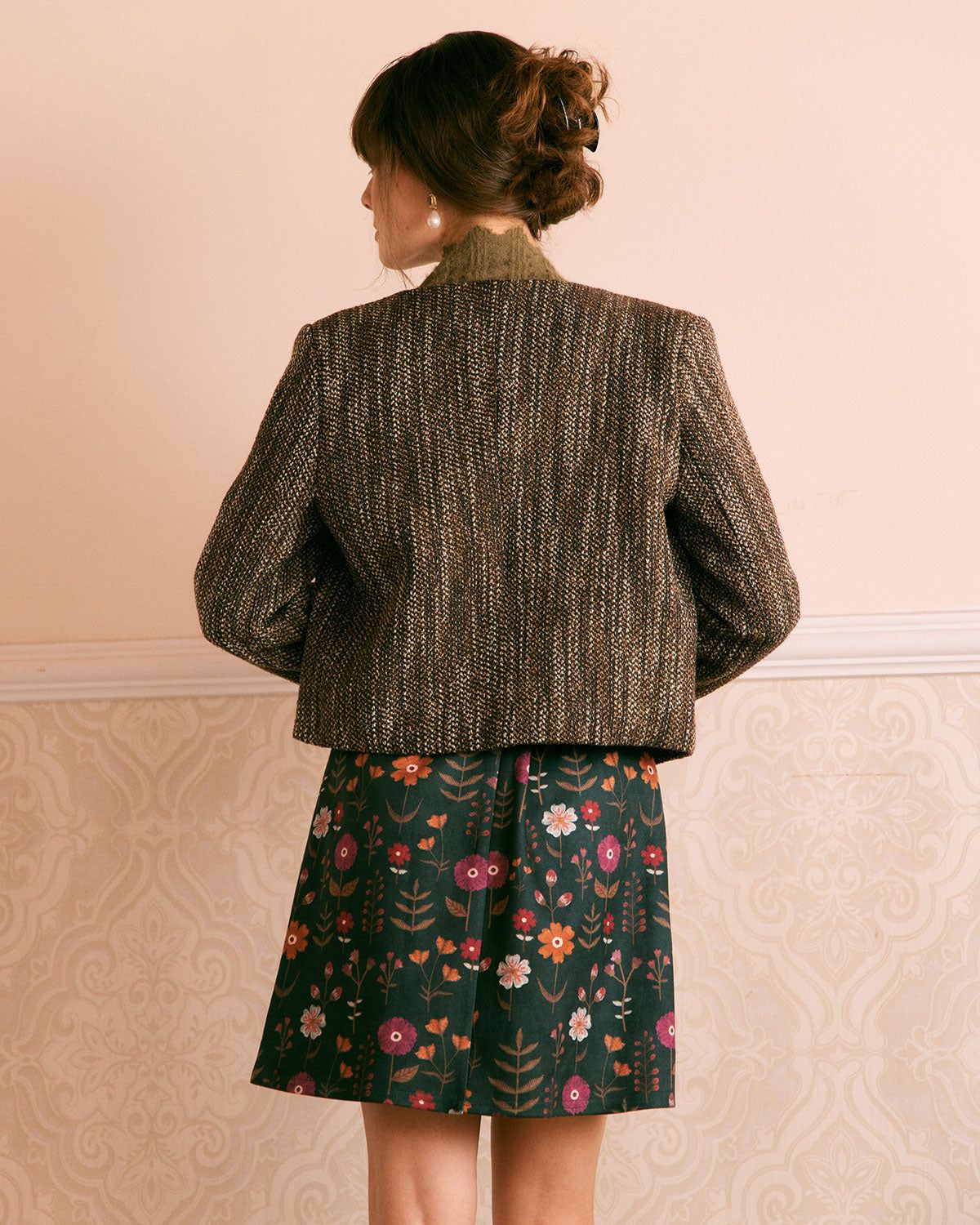 The Khaki Round Neck Button Tweed Jacket sold by rihoas product image thumbnail 6