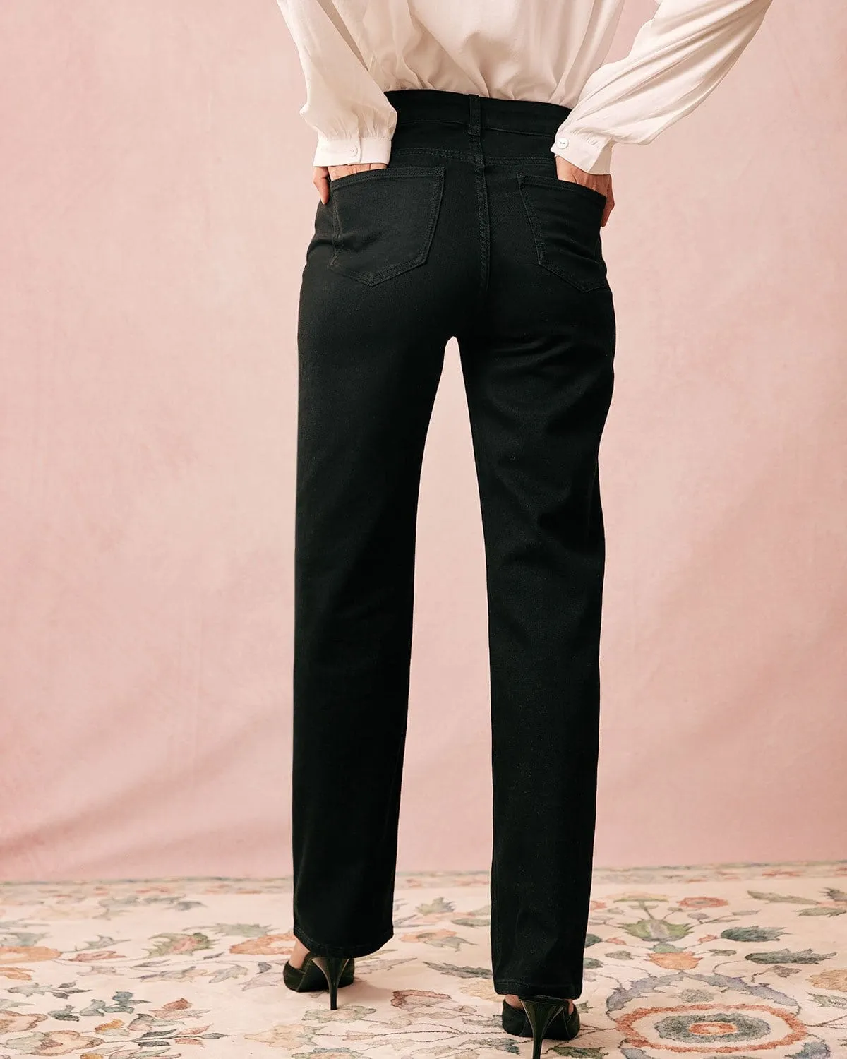 The Black High Waisted Straight Jeans sold by rihoas product image thumbnail 5