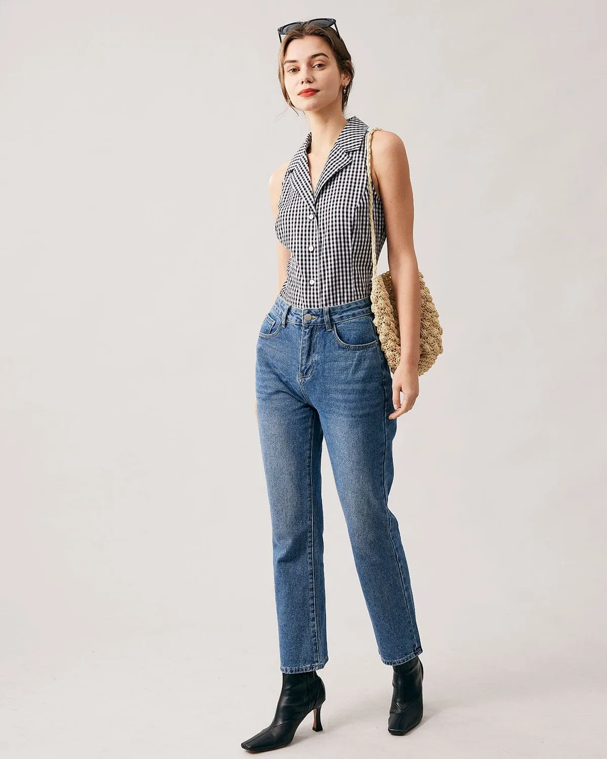 The Collared Button Up Sleeveless Plaid Vest sold by rihoas product image thumbnail 5