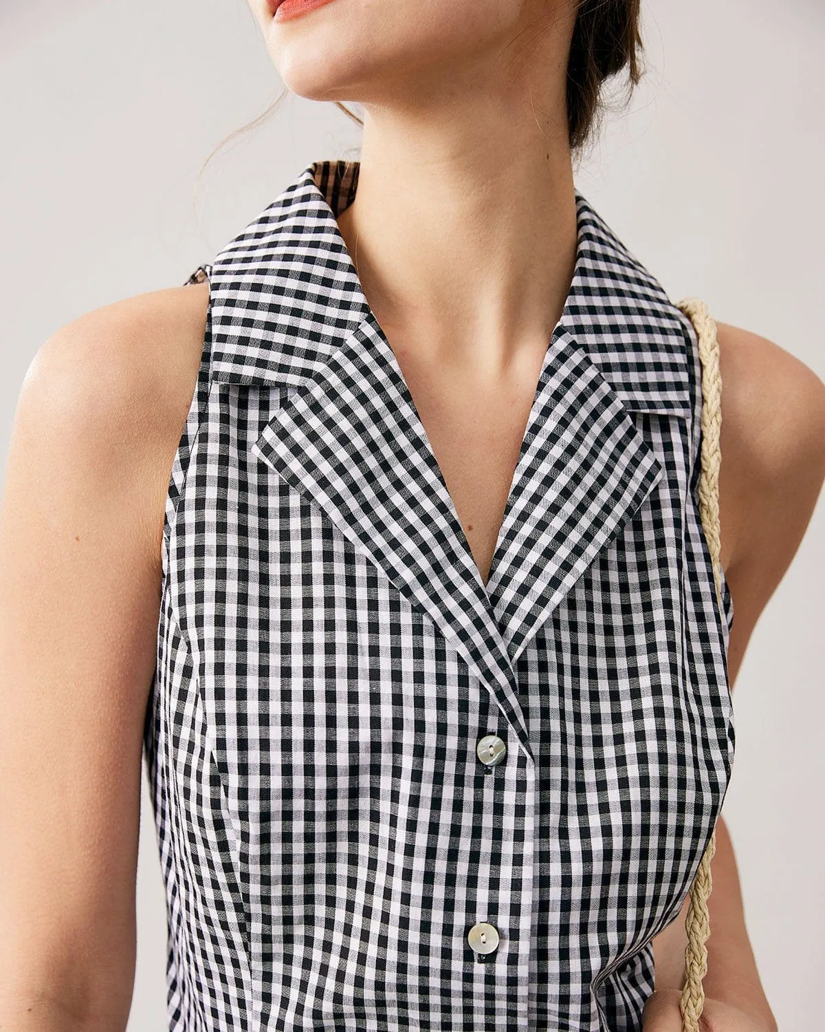 The Collared Button Up Sleeveless Plaid Vest sold by rihoas product image thumbnail 2