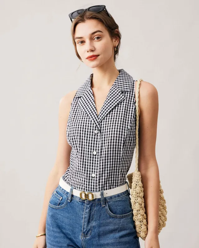 The Collared Button Up Sleeveless Plaid Vest sold by rihoas