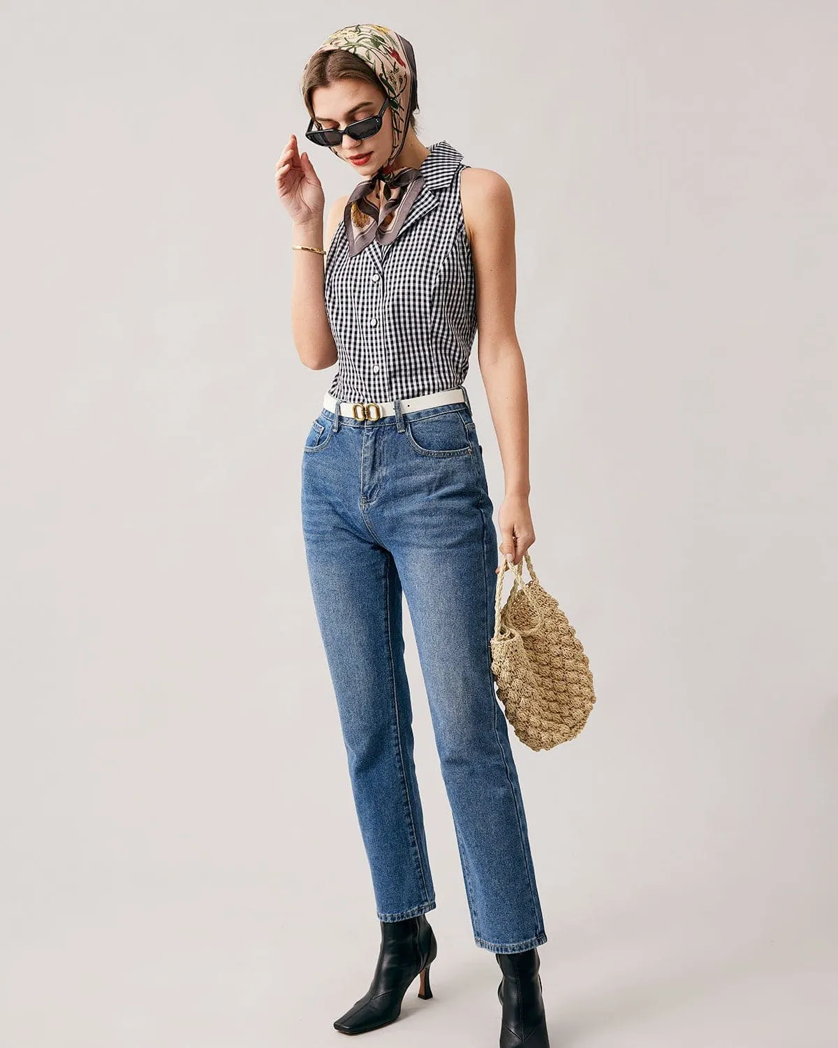 The Collared Button Up Sleeveless Plaid Vest sold by rihoas product image thumbnail 4