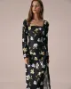The Black Square Neck Floral Slit Midi Dress sold by rihoas