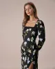 The Black Square Neck Floral Slit Midi Dress sold by rihoas