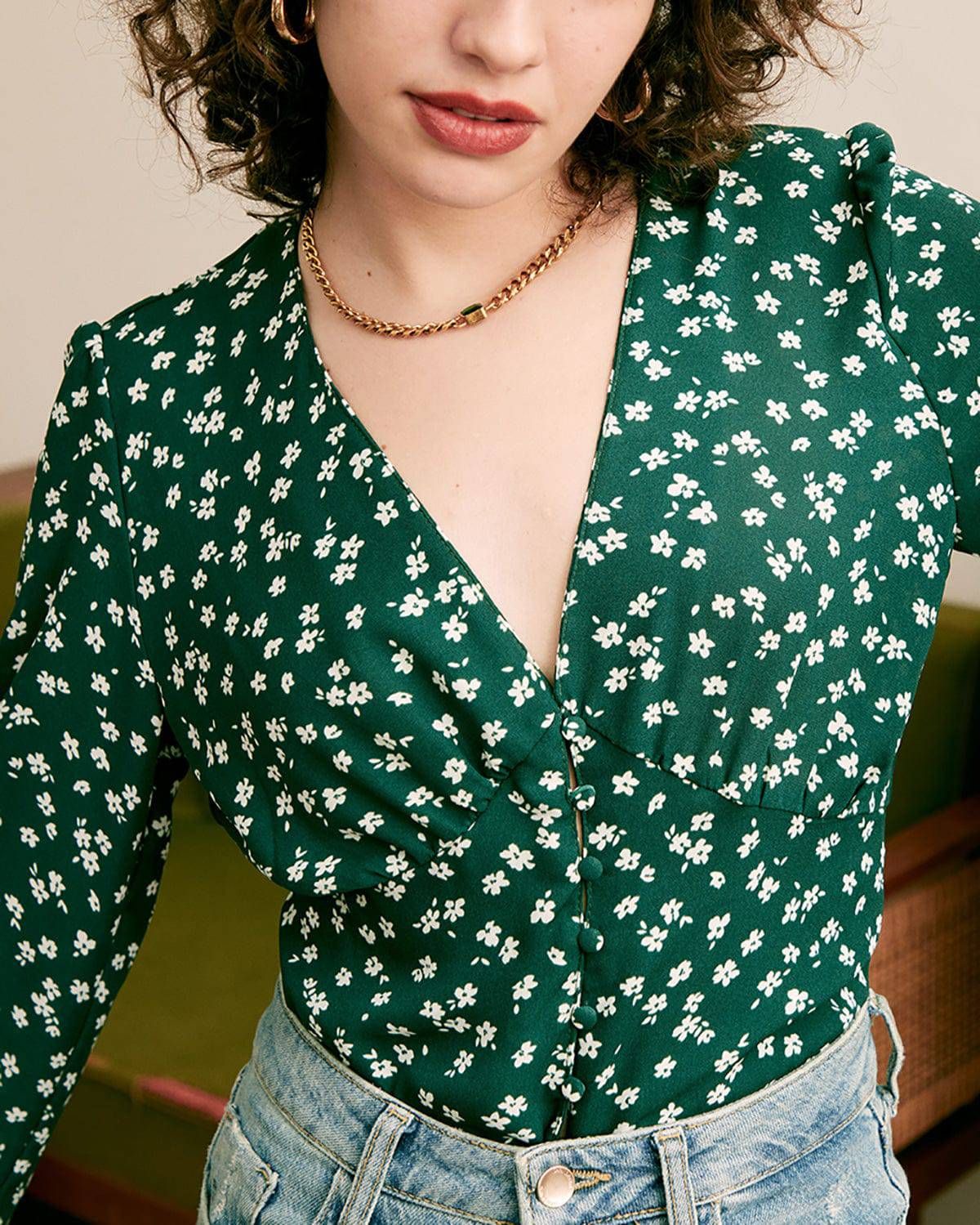 The V-Neck Floral Printed Blouse sold by rihoas product image thumbnail 3