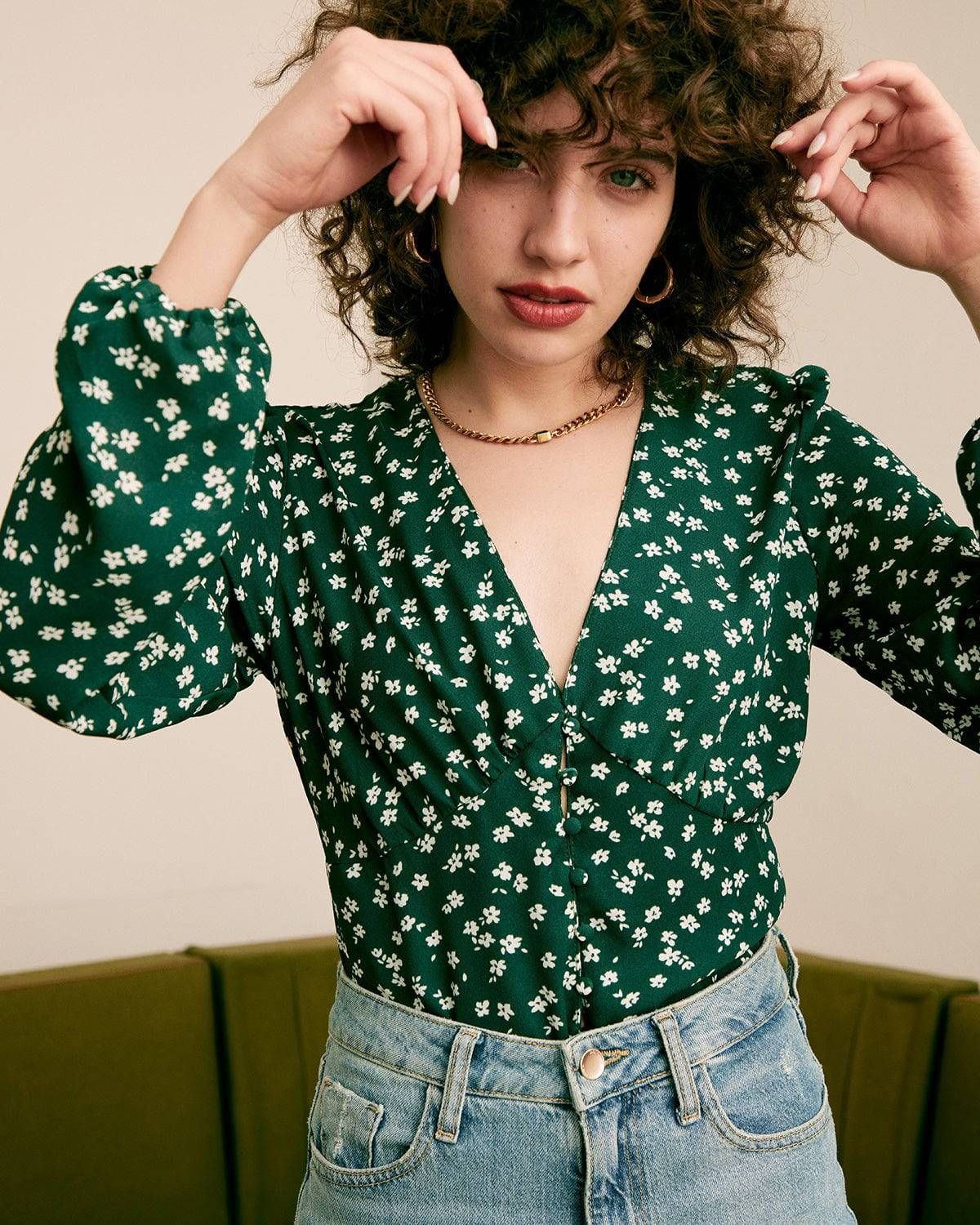 The V-Neck Floral Printed Blouse sold by rihoas product image thumbnail 2