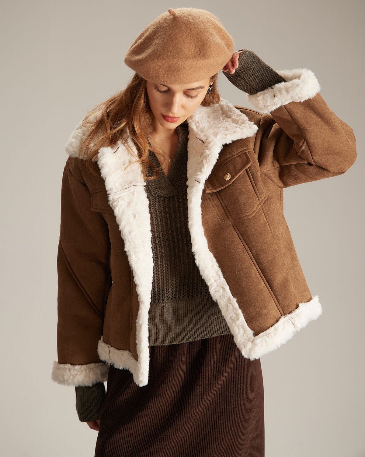 The Caramel Lapel Spliced Long Sleeve Coat sold by rihoas product image thumbnail 4