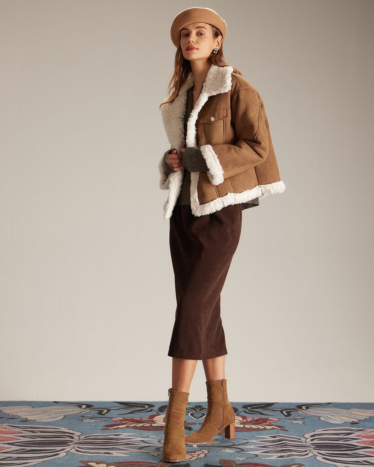 The Caramel Lapel Spliced Long Sleeve Coat sold by rihoas product image thumbnail 3