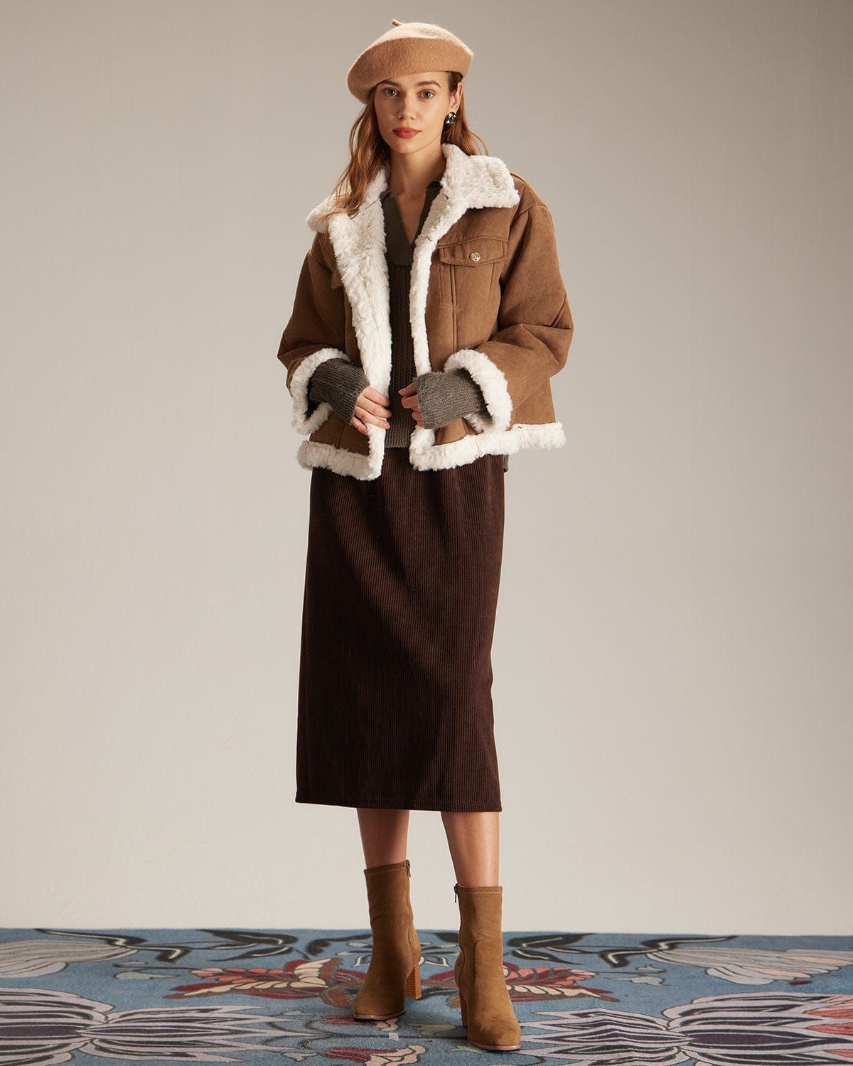 The Caramel Lapel Spliced Long Sleeve Coat sold by rihoas product image thumbnail 2