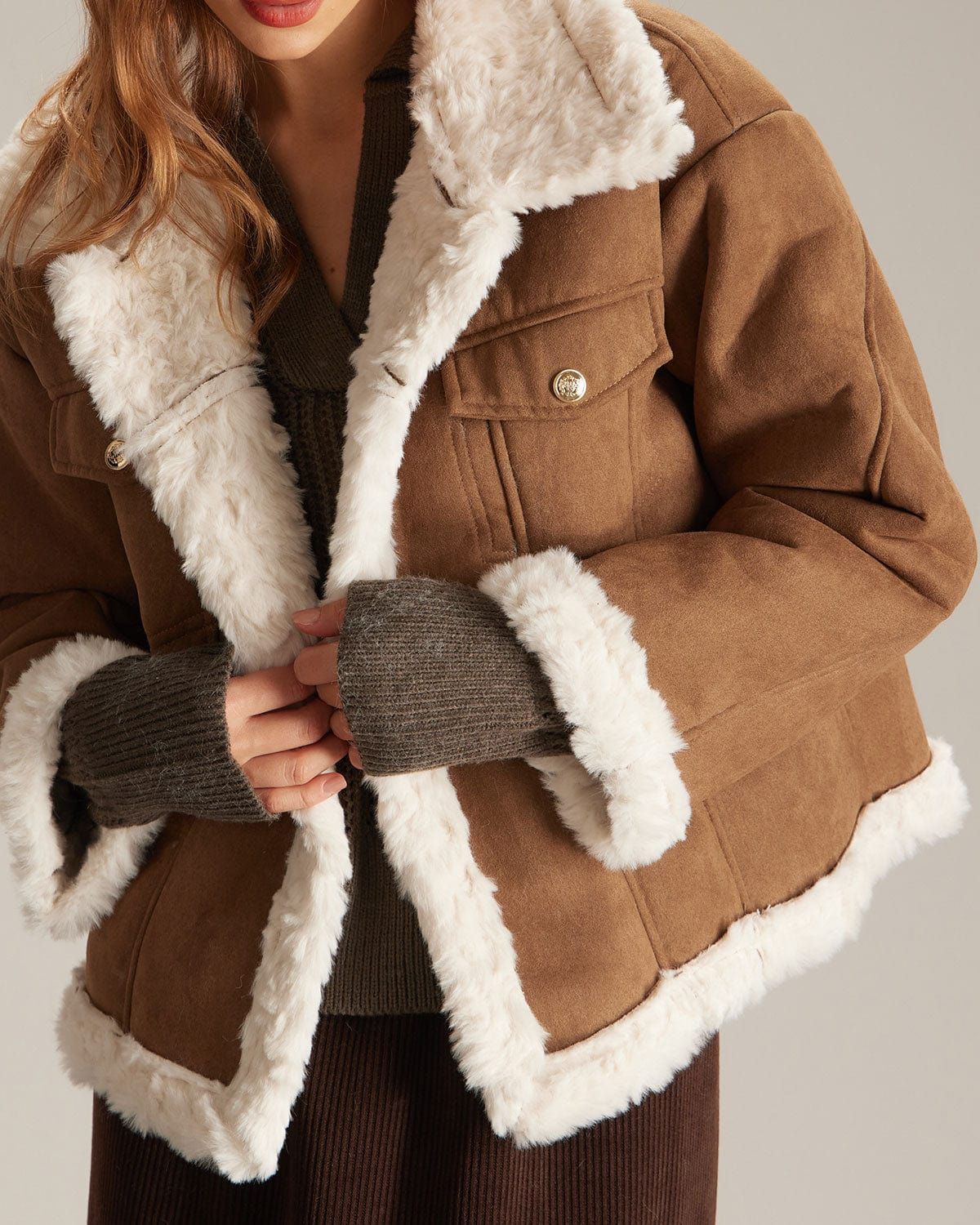 The Caramel Lapel Spliced Long Sleeve Coat sold by rihoas product image thumbnail 5