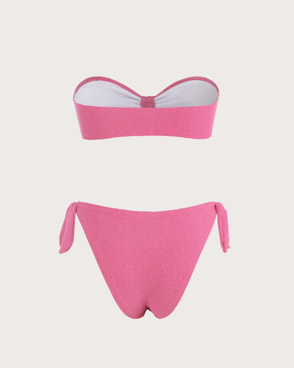 The Pink Strapless Textured Bandeau Bikini Set sold by rihoas product image thumbnail 8