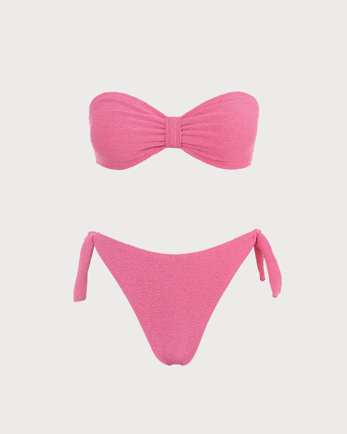 The Pink Strapless Textured Bandeau Bikini Set sold by rihoas product image thumbnail 6