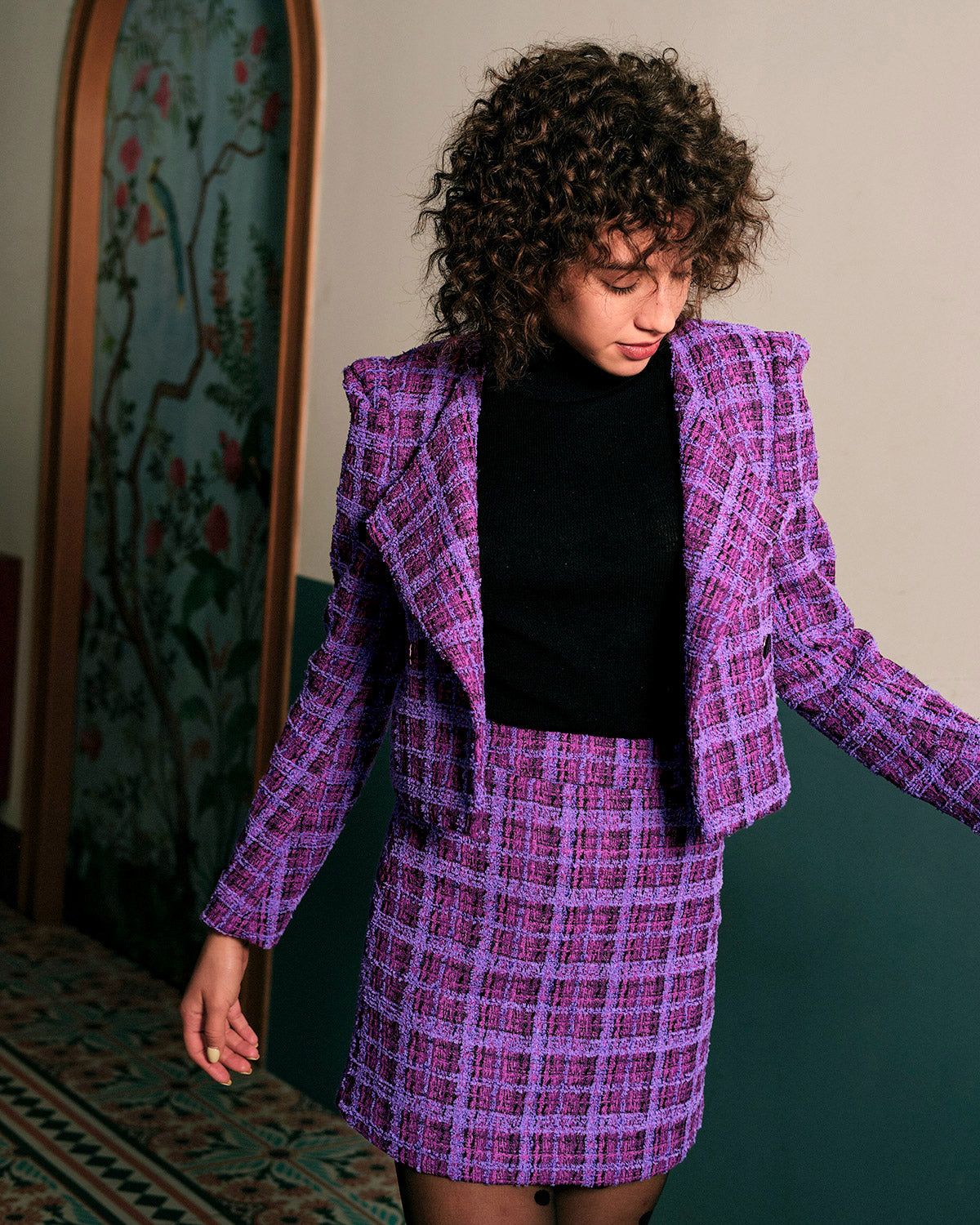 The Plaid Tweed A-line Mini Skirt sold by rihoas product image thumbnail 4