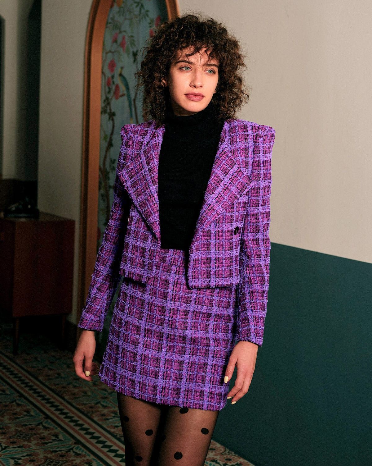 The Plaid Tweed A-line Mini Skirt sold by rihoas product image thumbnail 3