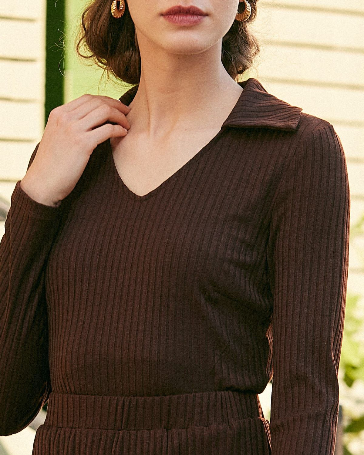 The Solid Collared Slim Fit Knit Top sold by rihoas product image thumbnail 2
