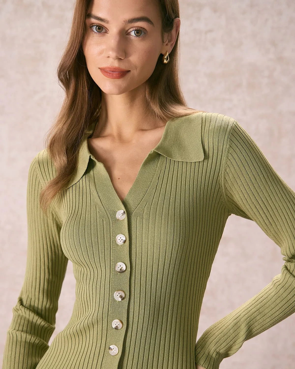 The Green V Neck Bodycon Knit Midi Dress sold by rihoas product image thumbnail 3