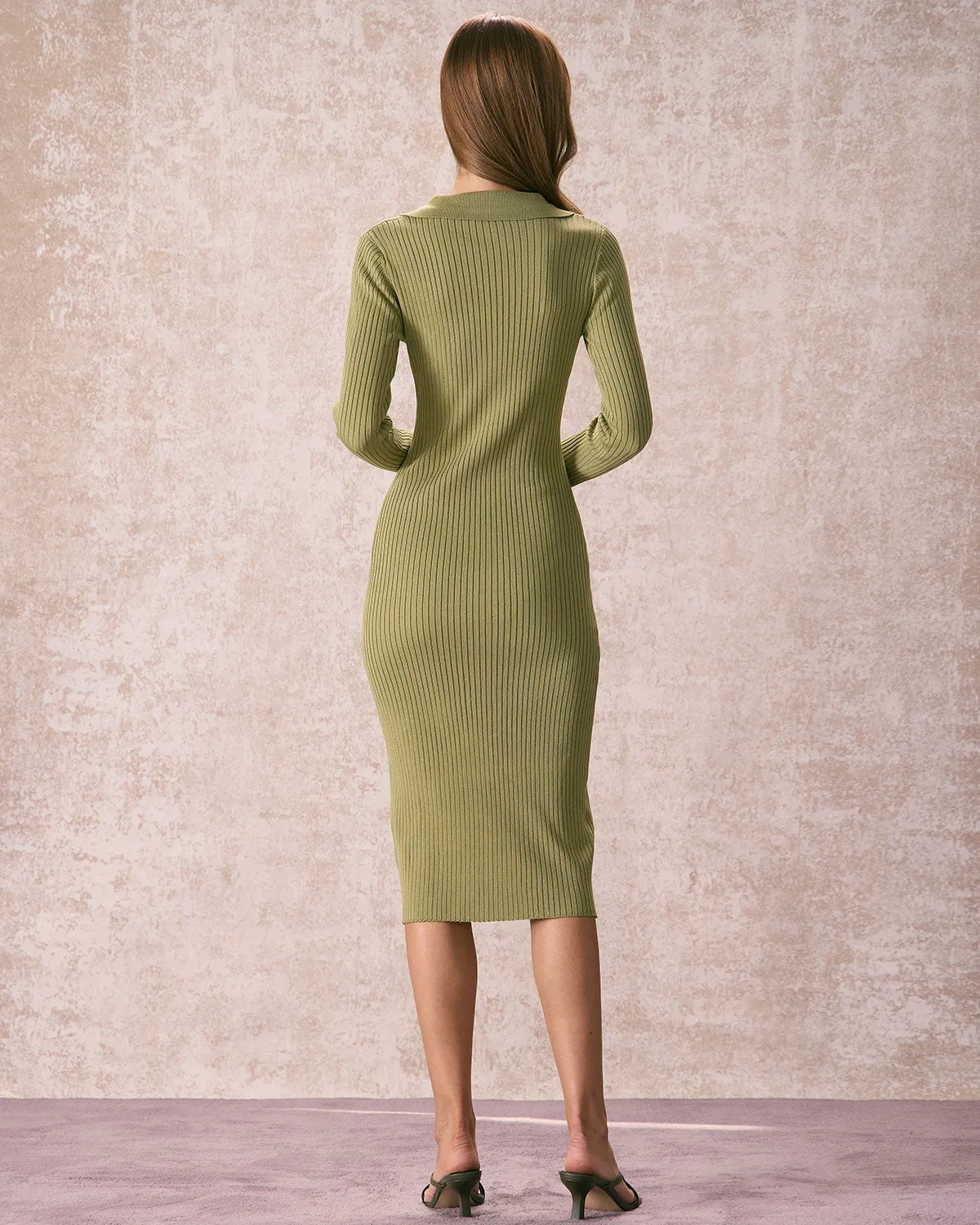 The Green V Neck Bodycon Knit Midi Dress sold by rihoas product image thumbnail 5