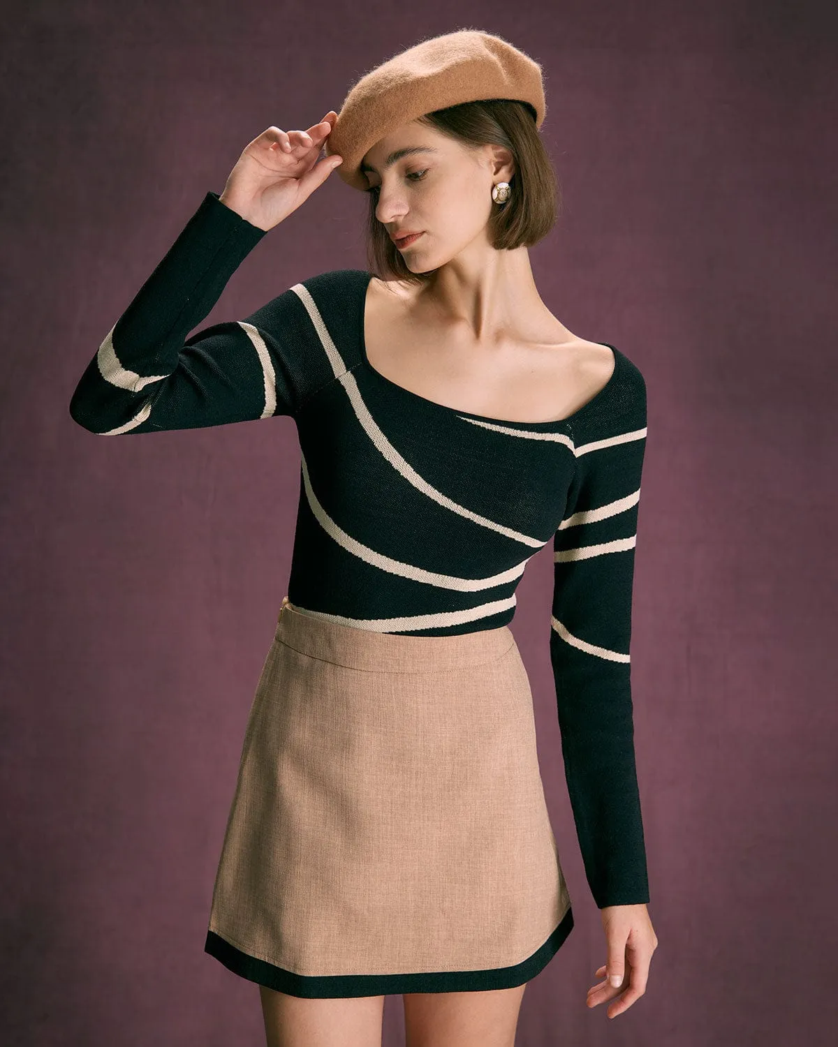 The Black Square Neck Geometric Knit Top sold by rihoas product image thumbnail 2