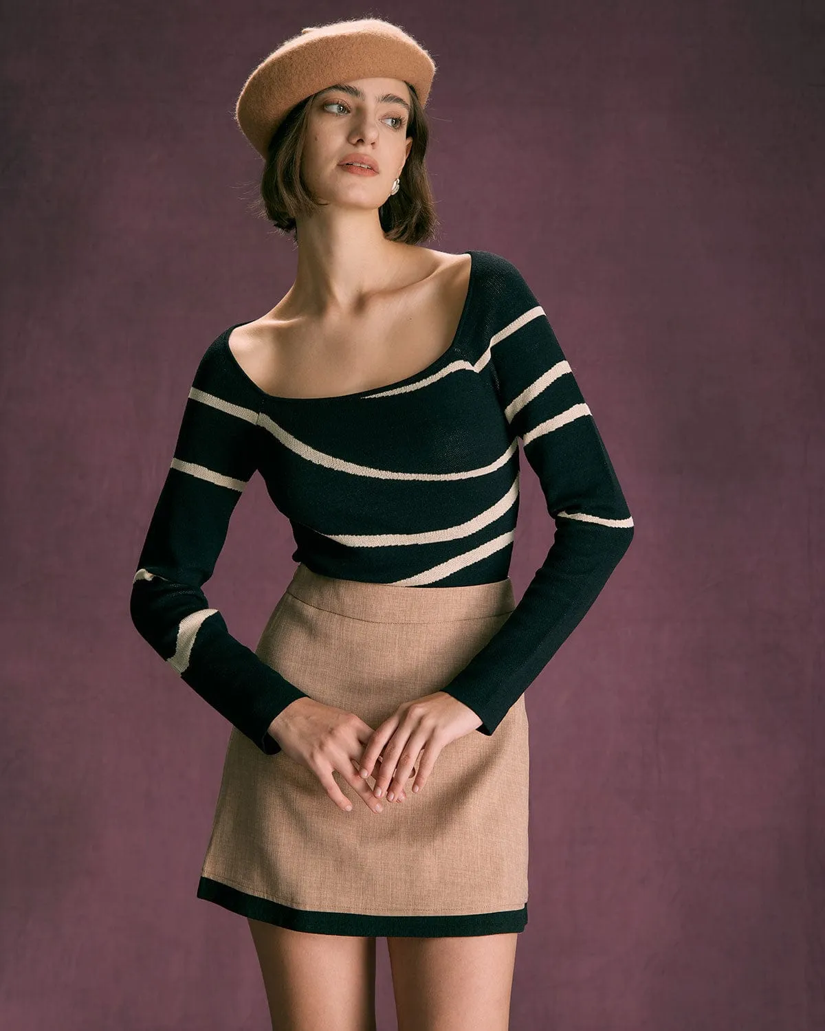 The Black Square Neck Geometric Knit Top sold by rihoas product image thumbnail 3