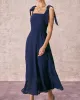 The Navy Square Neck Ruffle Hem Midi Dress sold by rihoas