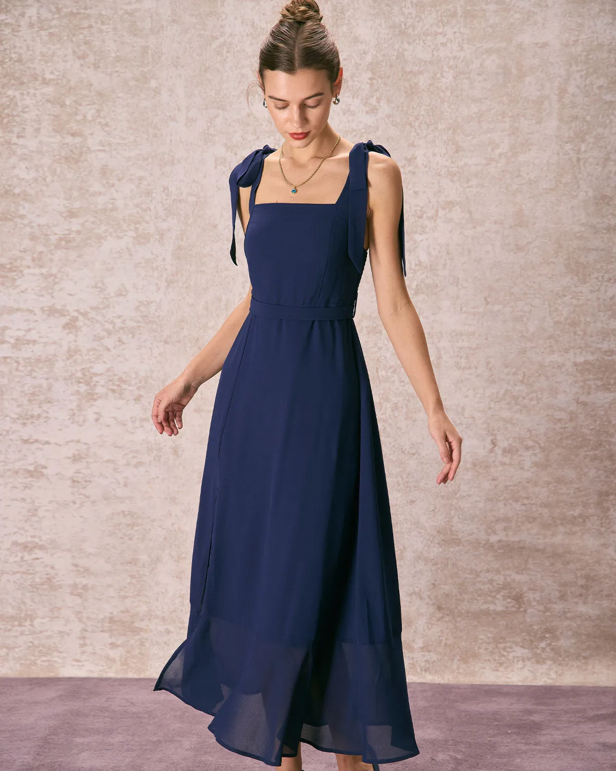 The Navy Square Neck Ruffle Hem Midi Dress sold by rihoas product image thumbnail 5