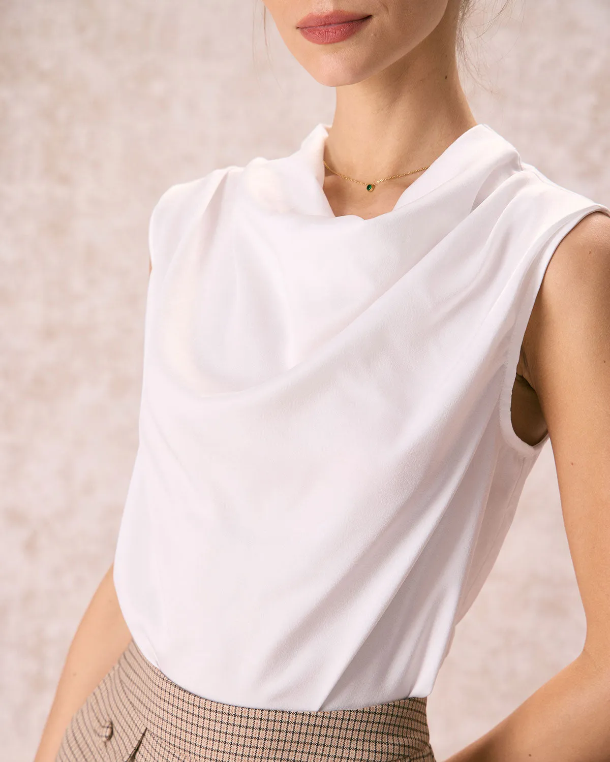 The White Cowl Neck Hollow Out Blouse sold by rihoas product image thumbnail 2