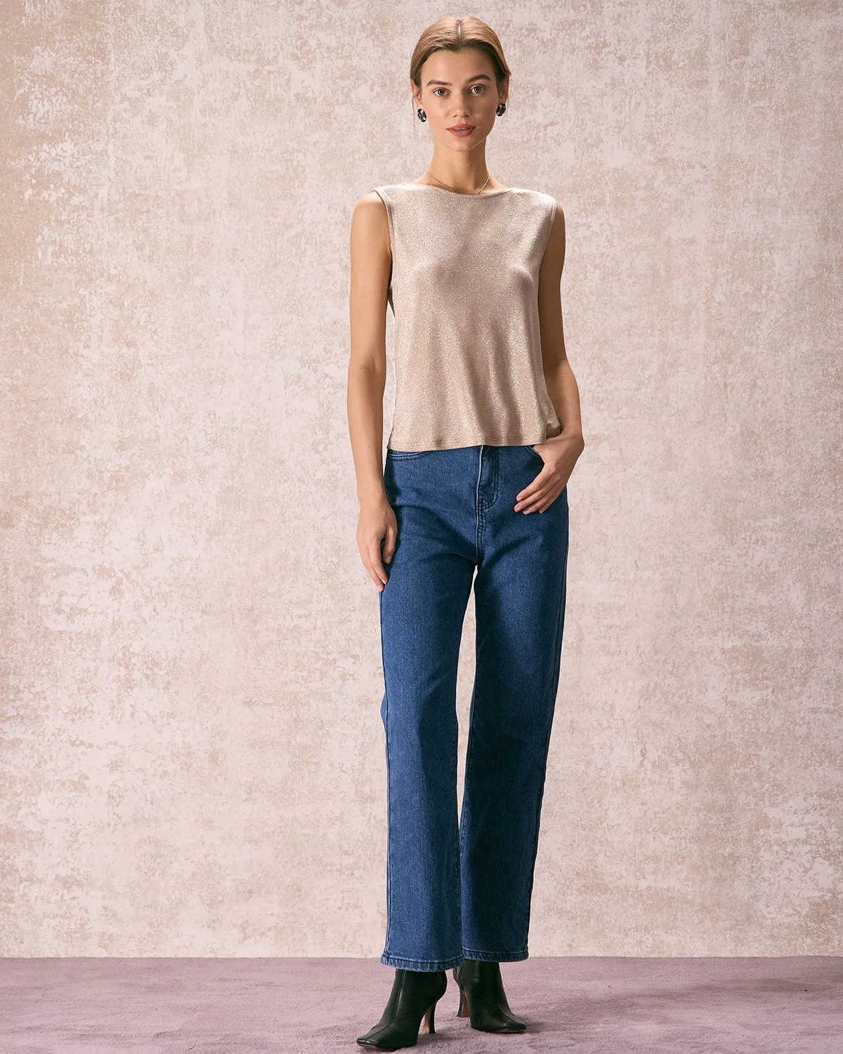 The Khaki Round Neck V-Back Tank Top sold by rihoas product image thumbnail 2