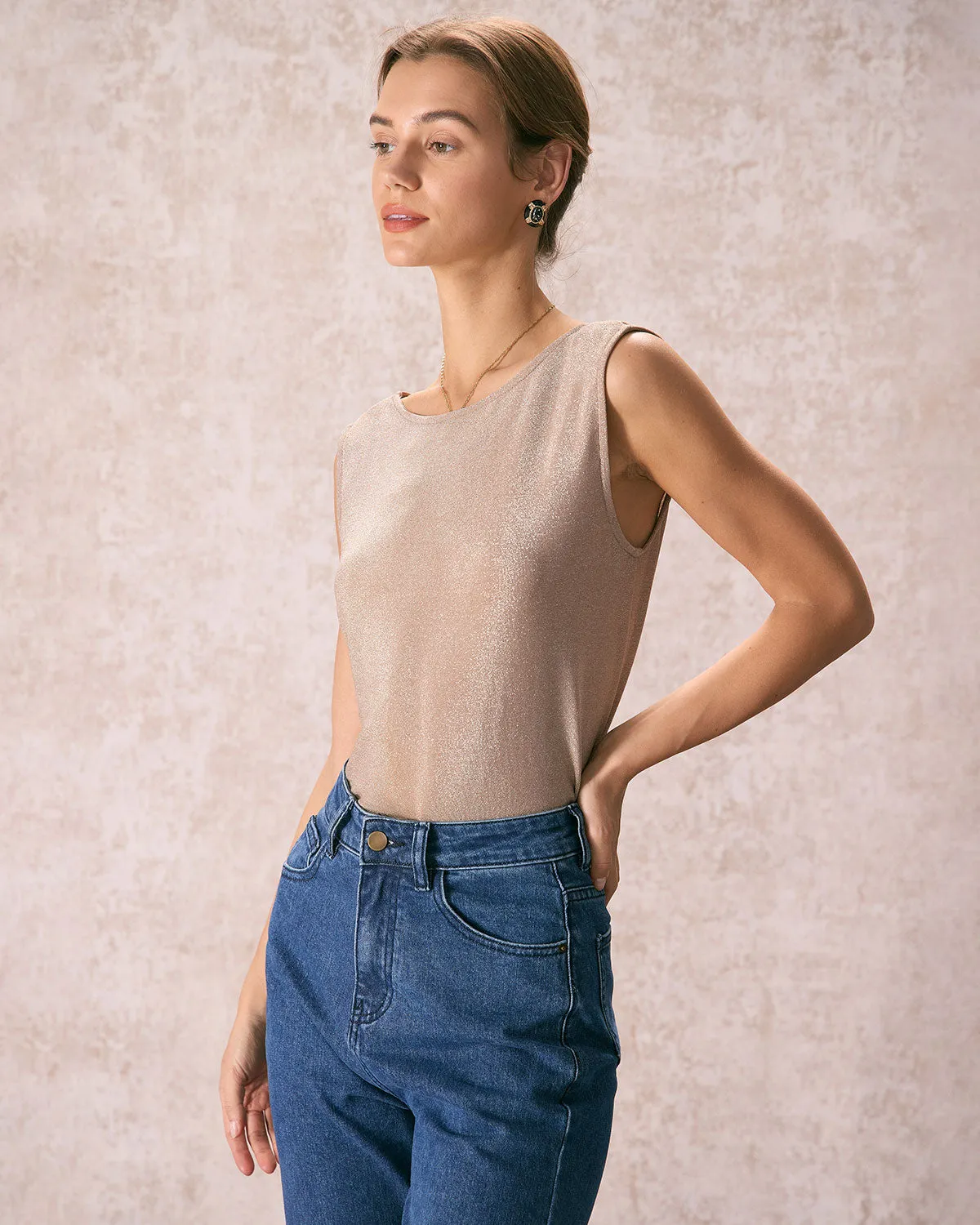 The Khaki Round Neck V-Back Tank Top sold by rihoas product image thumbnail 3