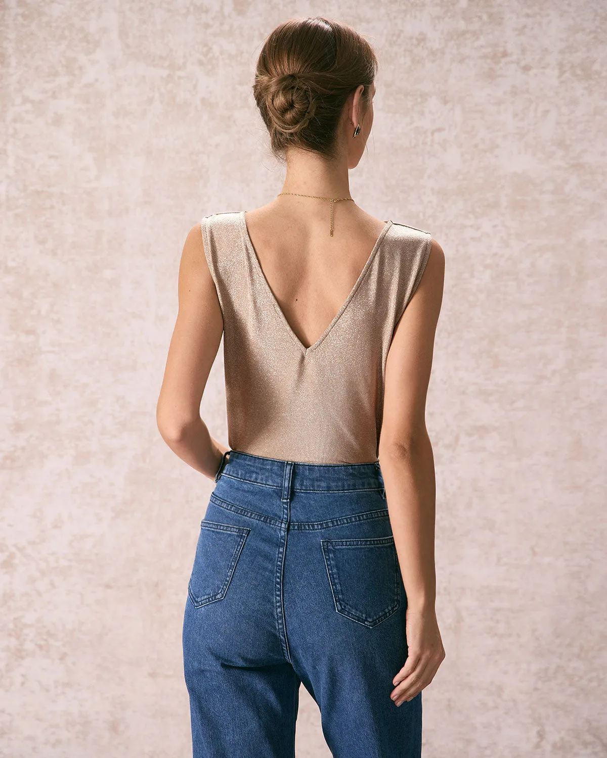 The Khaki Round Neck V-Back Tank Top sold by rihoas product image thumbnail 5