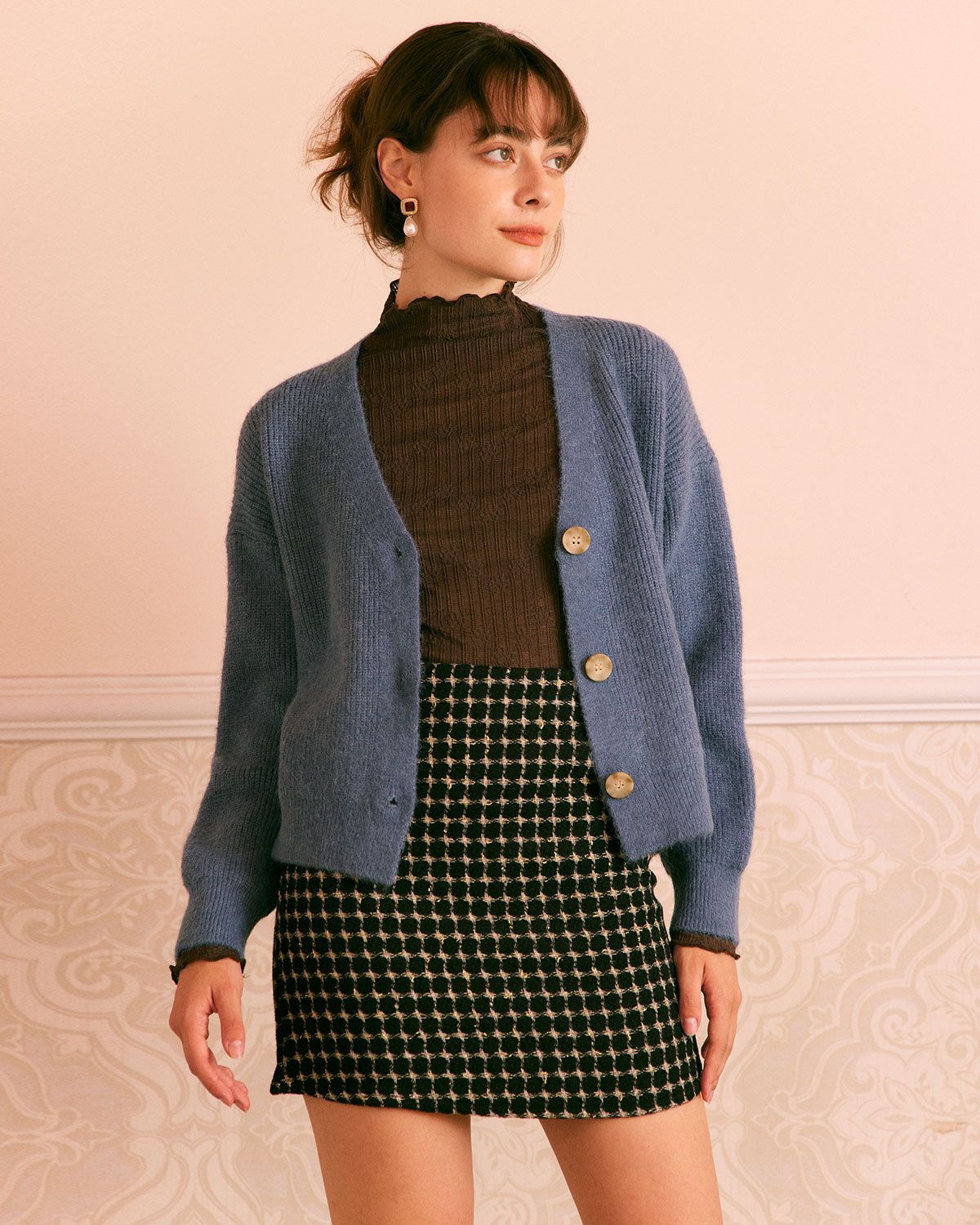 The Blue V Neck Single Breasted Cardigan sold by rihoas