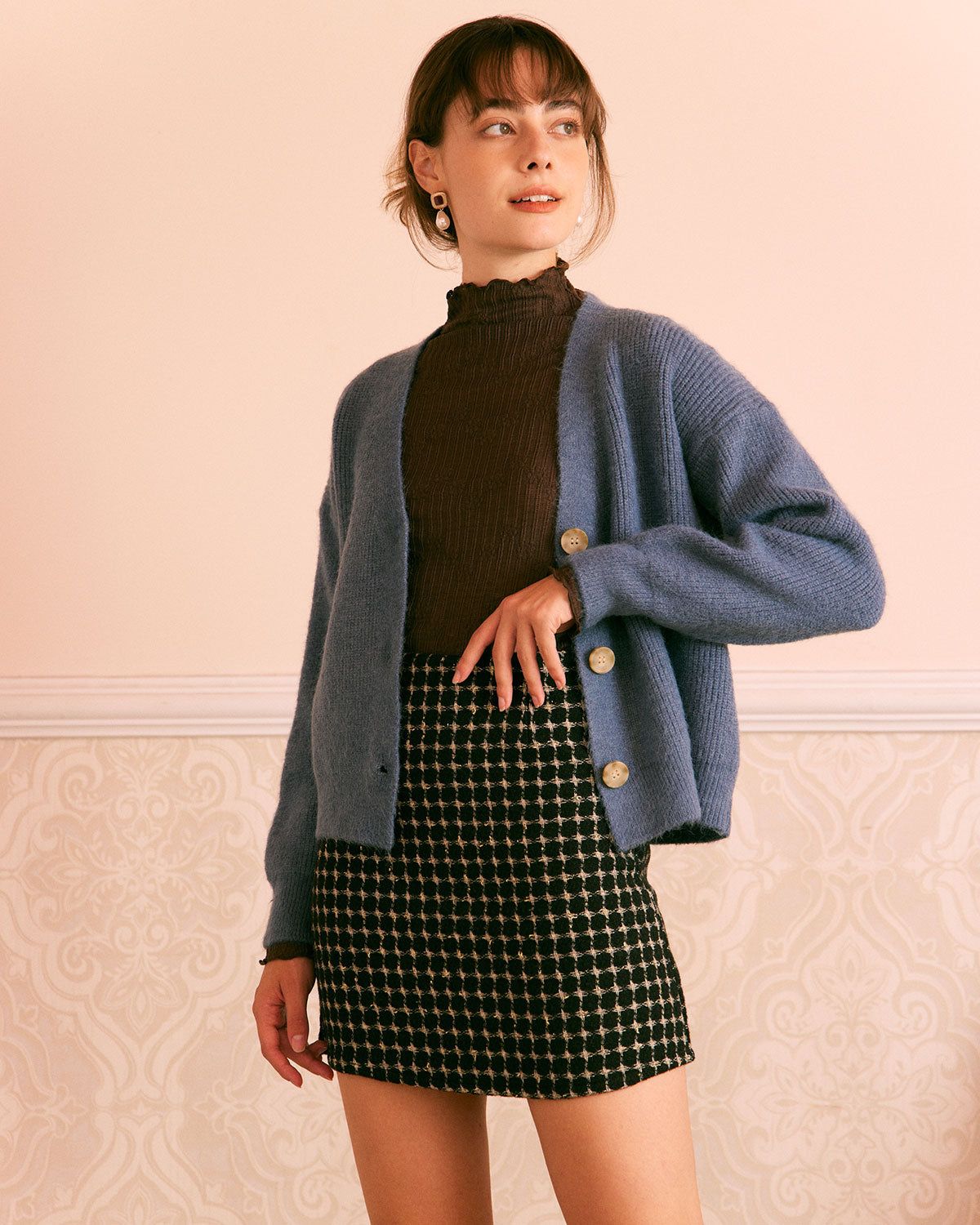 The Blue V Neck Single Breasted Cardigan sold by rihoas product image thumbnail 4