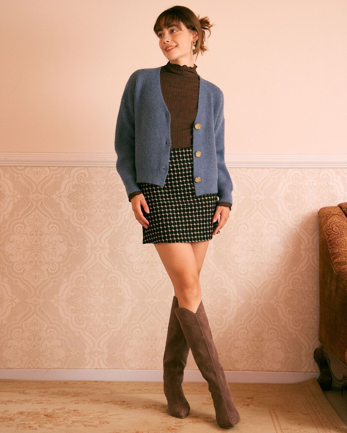 The Blue V Neck Single Breasted Cardigan sold by rihoas product image thumbnail 3