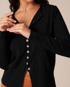 The Black Round Neck Button Knit Cardigan sold by rihoas