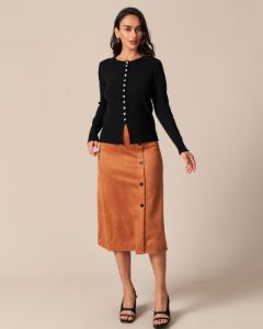 The Black Round Neck Button Knit Cardigan sold by rihoas
