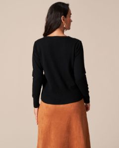 The Black Round Neck Button Knit Cardigan sold by rihoas