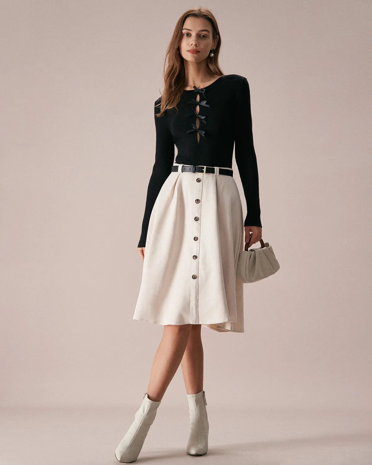 The Black Boat Neck Bowknot Front Knit Top sold by rihoas product image thumbnail 3