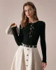 The Black Boat Neck Bowknot Front Knit Top sold by rihoas